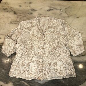 EUC Aegean Size Medium 100%‎ Linen Cream & Floral Patterned Women's Top